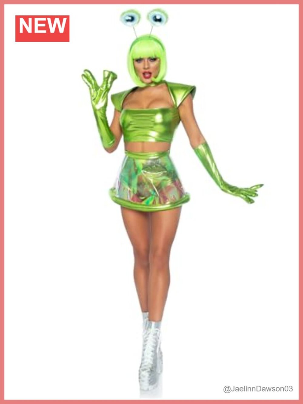Alien Halloween Costume 5-Piece Metallic Crop Top Skirt Gloves Headband